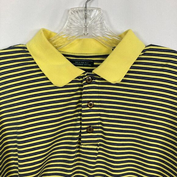 Bolle‎ Polo Shirt Mens Sz M Yellow Navy Blue Striped Cotton Short Sleeve Golf - Picture 2 of 9
